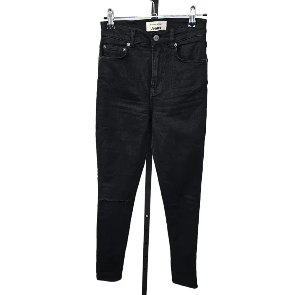 Reformation Womens High Waist Faded  Black Destroyed Jeans Size 24